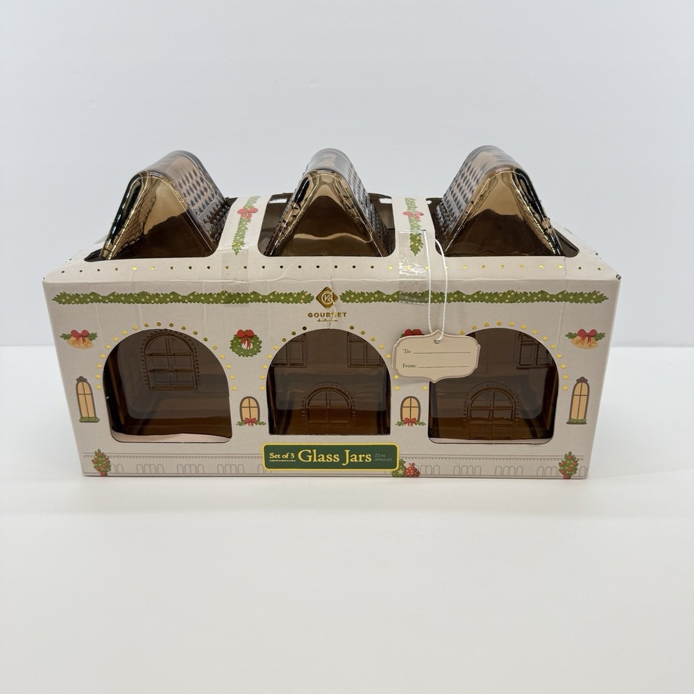 Target Amber Glass Gingerbread House Canister Cookie Jar Kitchen Home Decor Set